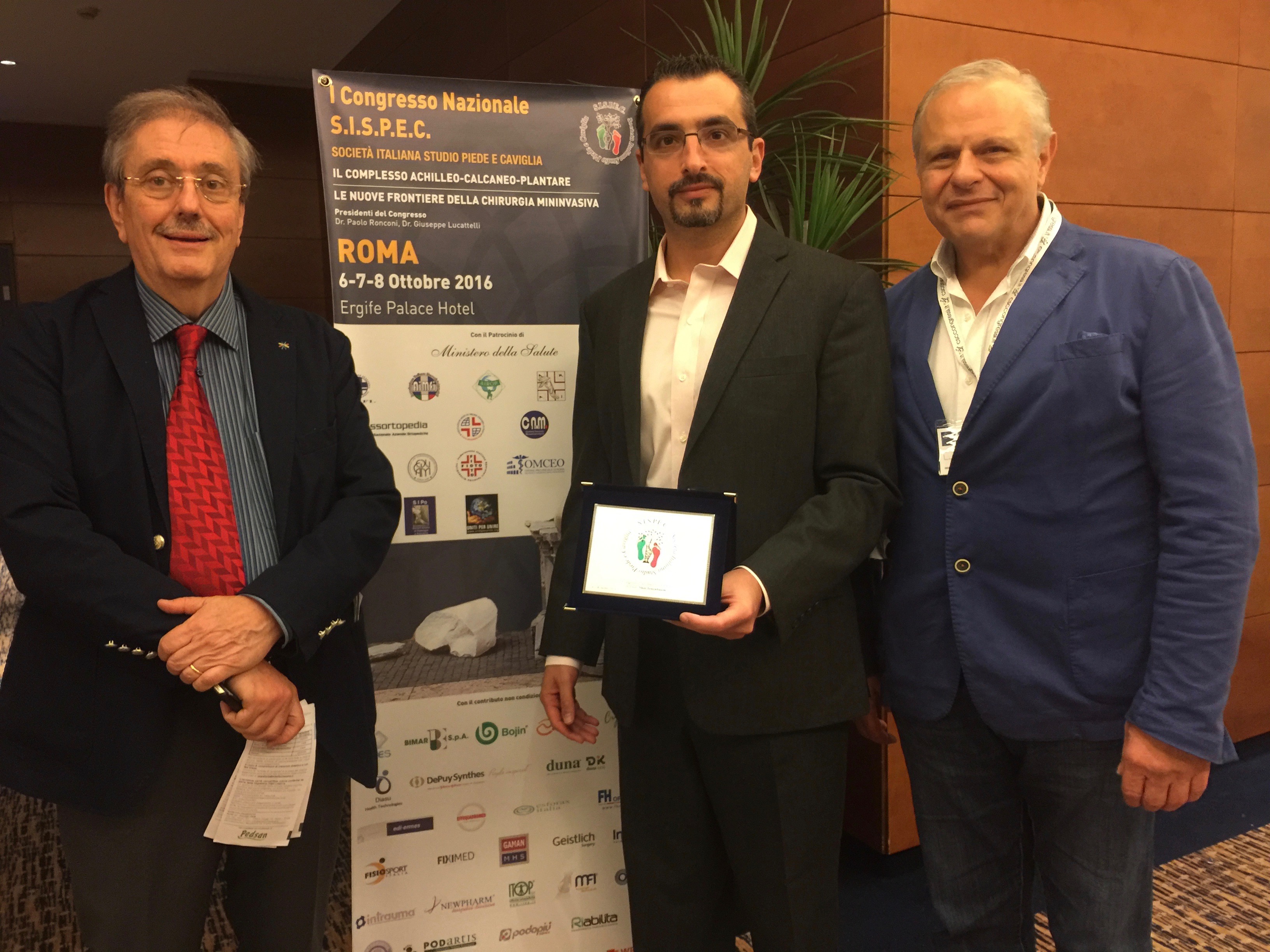 Paolo Ronconi Presidente Sispec, Shay Tenenbaum Università di Tel Hashomer Israel, Ernesto Pintore, Primo congresso Nazionale Sispec Roma 2016